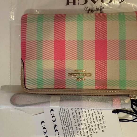 Coach Mini Skinny Id Case w wristlet/wallet /Plaid Print set/pink/ multi - Picture 16 of 16